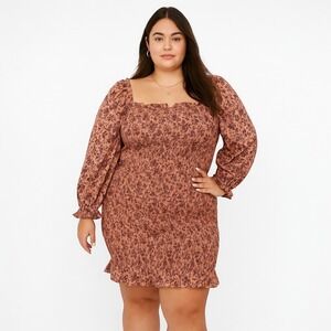 NWT Free People Smocked‎ Mini Dress L Puff Sleeve Boho Cottagecore Festival